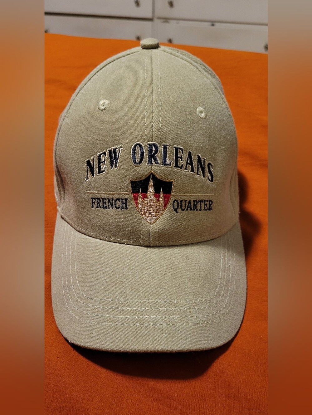 New Orleans French Quarter Embroidered Baseball Cap - Beige